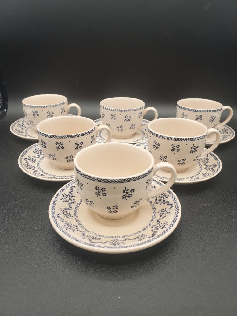Set of 6 Johnson Brothers Petite Fleur Blue Cup & Saucer Sets LK