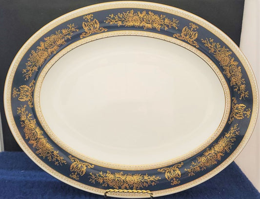 Wedgwood Columbia Blue & Gold (R4509) 14" Oval Serving Platter LK