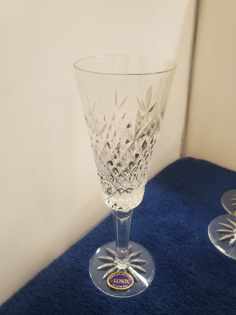 Set of 7 Lenox Crystal Beacon Hill Champagne Flutes LK