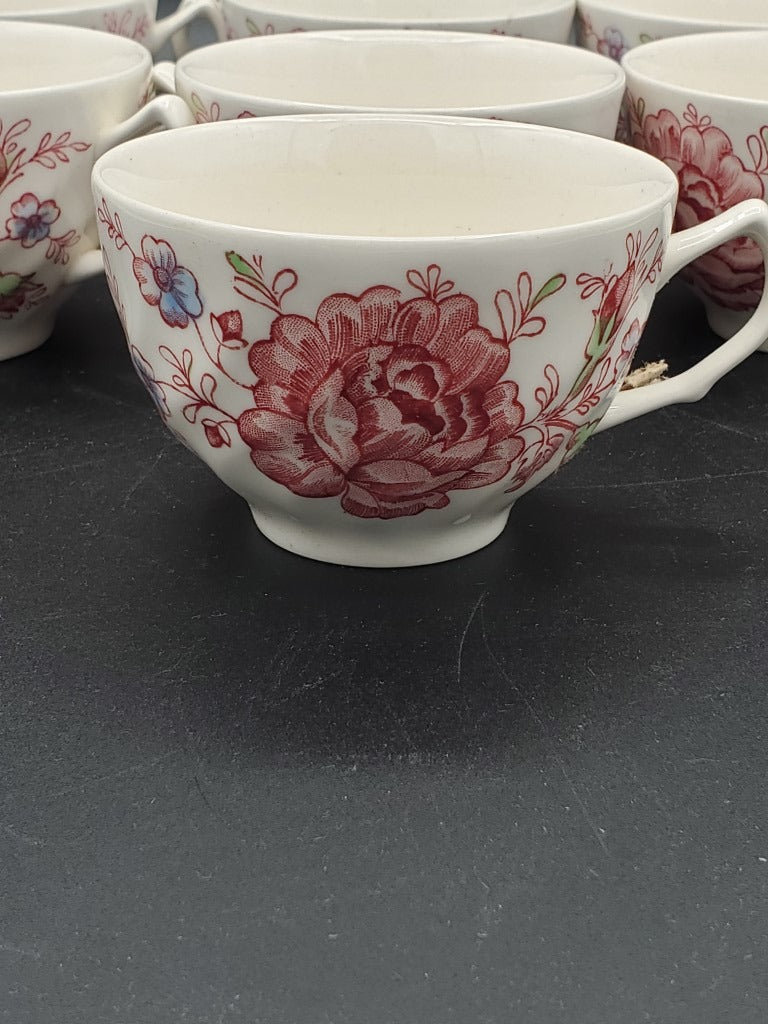 Set of 7 Johnson Brothers Rose Chintz Pink Flat Cups