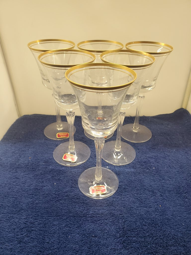 Set of 6 Gorham Crystal Theme Gold Water Goblets LK