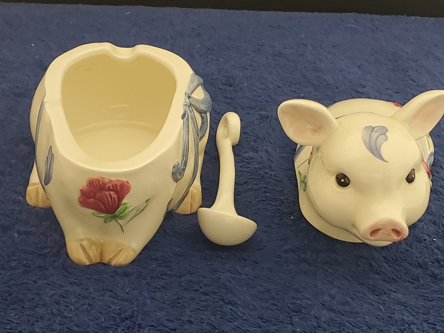 Lenox Poppies Barnyard Pig Sugar Bowl & Lid W/Spoon