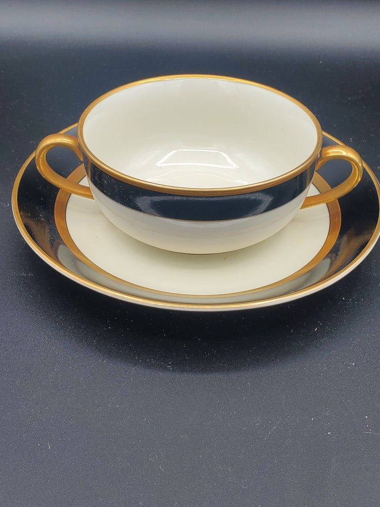 Fitz & Floyd Renaissance Black (Japan) Cream Soup & Saucer Set LK