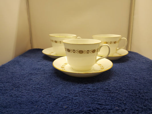 Set of 3 Minton Golden Diadem Cup & Saucer Sets