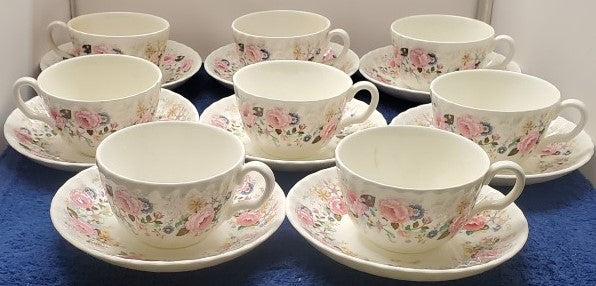 Set of 8 Minton Rose Garland Cup & Saucer Sets