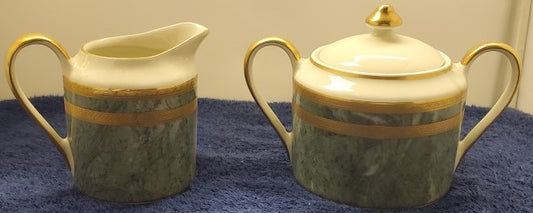 Mikasa Oscar De La Renta Jade Florentine Creamer & Sugar Bowl with Lid Set LK