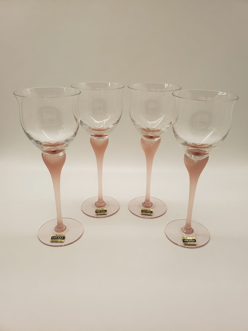 Set of 4 Mikasa Sea Mist Coral Frosted Stem Wine Goblets LK