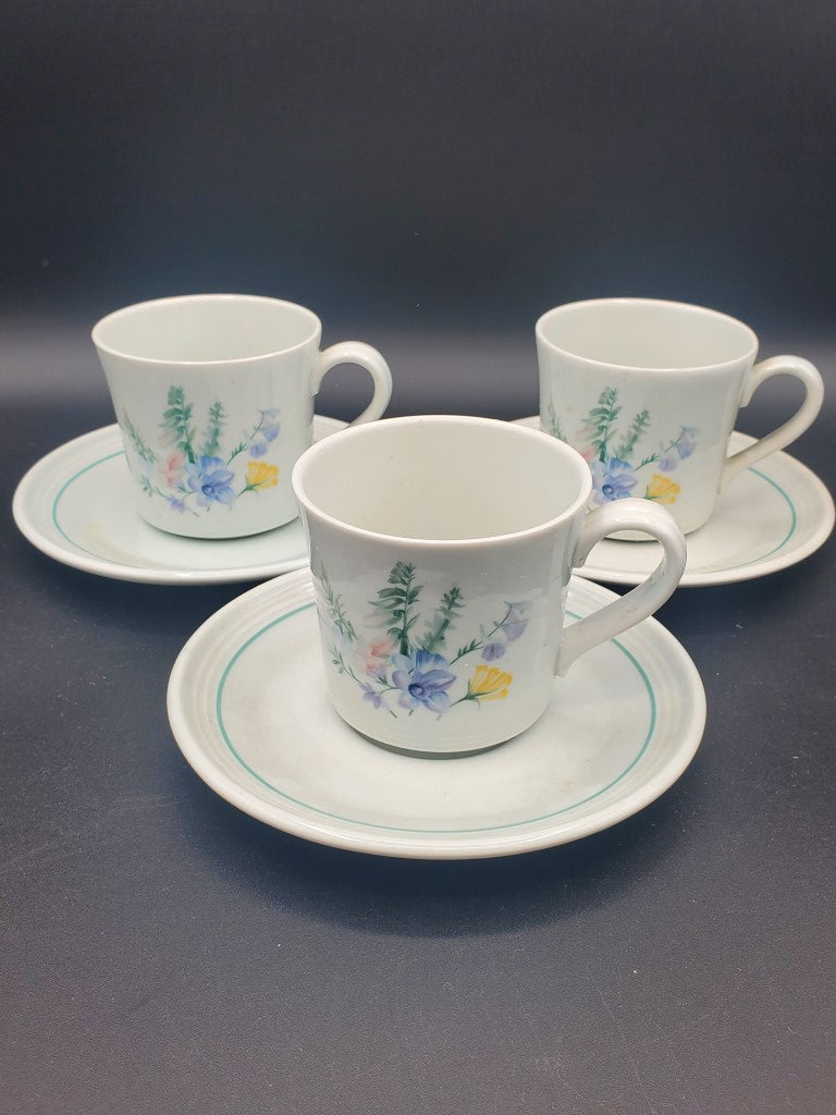 Set of 3 Royal Doulton Shady Lane Cup & Saucer Sets LK