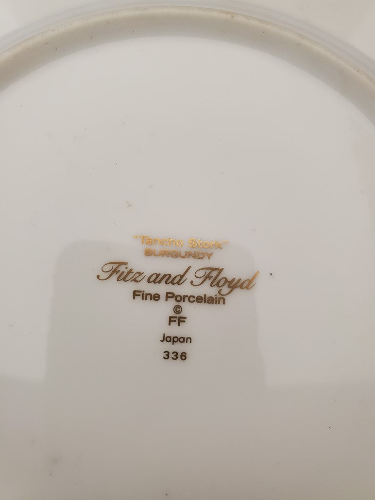Fitz & Floyd Tancho Stork - Burgundy Salad Plate LK