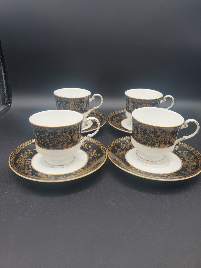 Set of 4 Mikasa Crown Jewels Onyx Cup & Saucer Sets LK