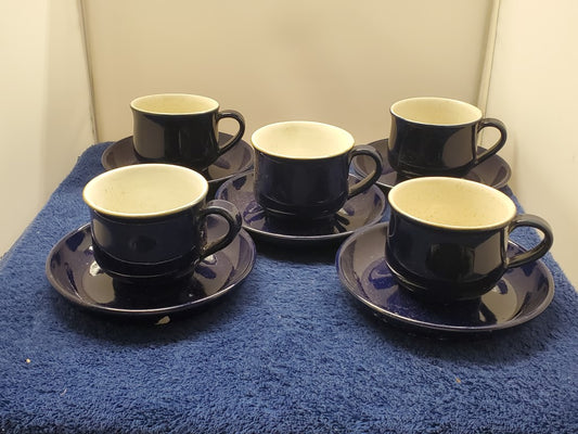 Set of 5 Denby Potpourii Blue Cup & Saucer Sets LK