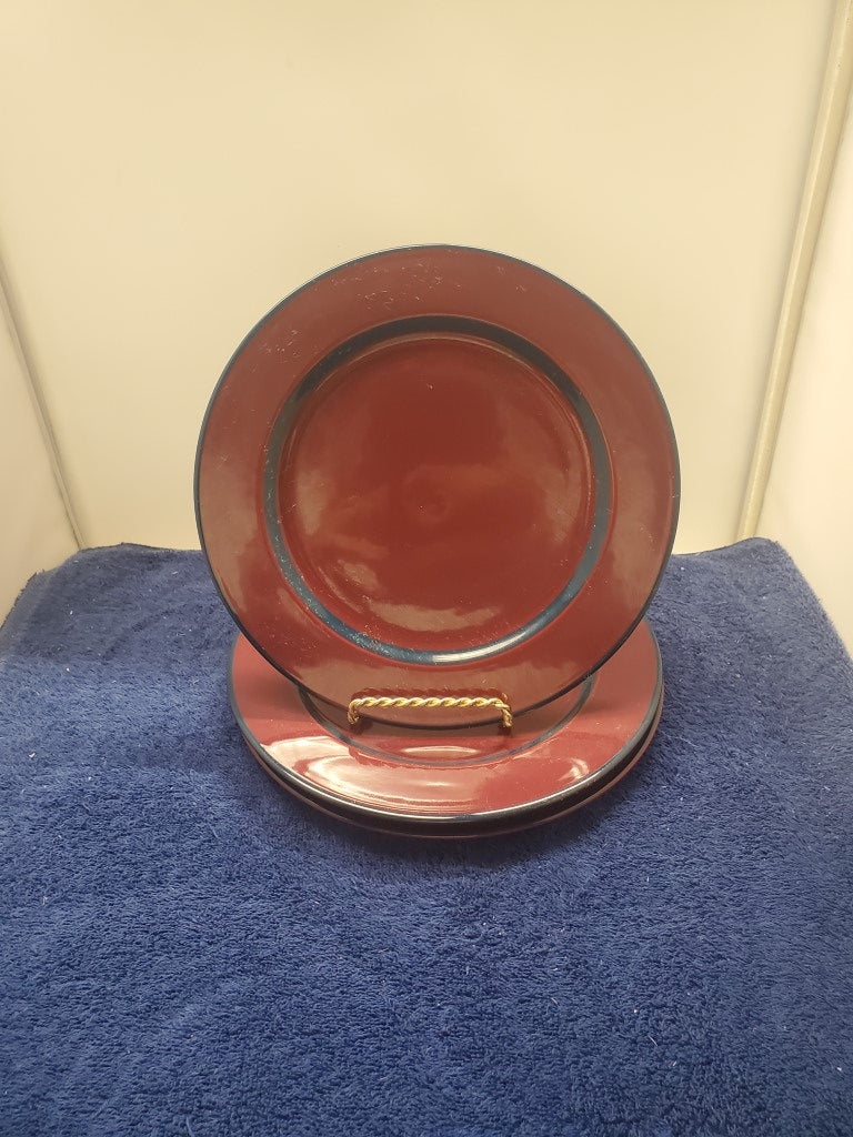 Set of 3 Block Burgundy-Navy Salad Plates LK