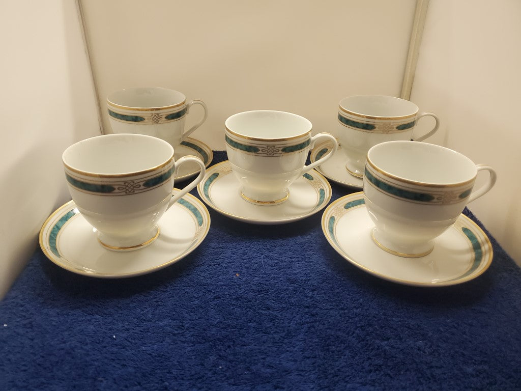 Set of 5 Gorham Regalia Court Teal Cup & Saucer Sets LK