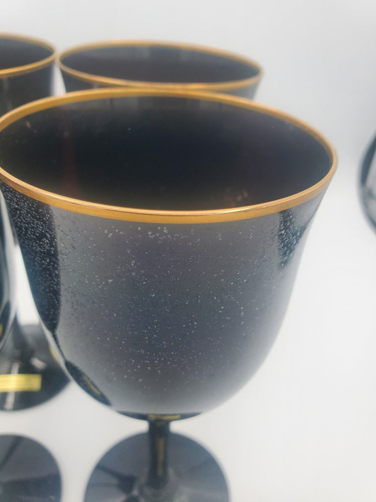 Set of 4 Noritake Remembrance Ebony Gold Water Goblets LK