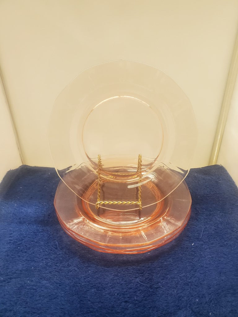 Set of 4 Depression Glass Fairfax Pink Luncheon Plates SASE102225
