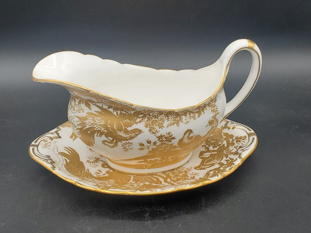 Royal Crown Derby Gold Aves Gravy Boat with Underplate LK