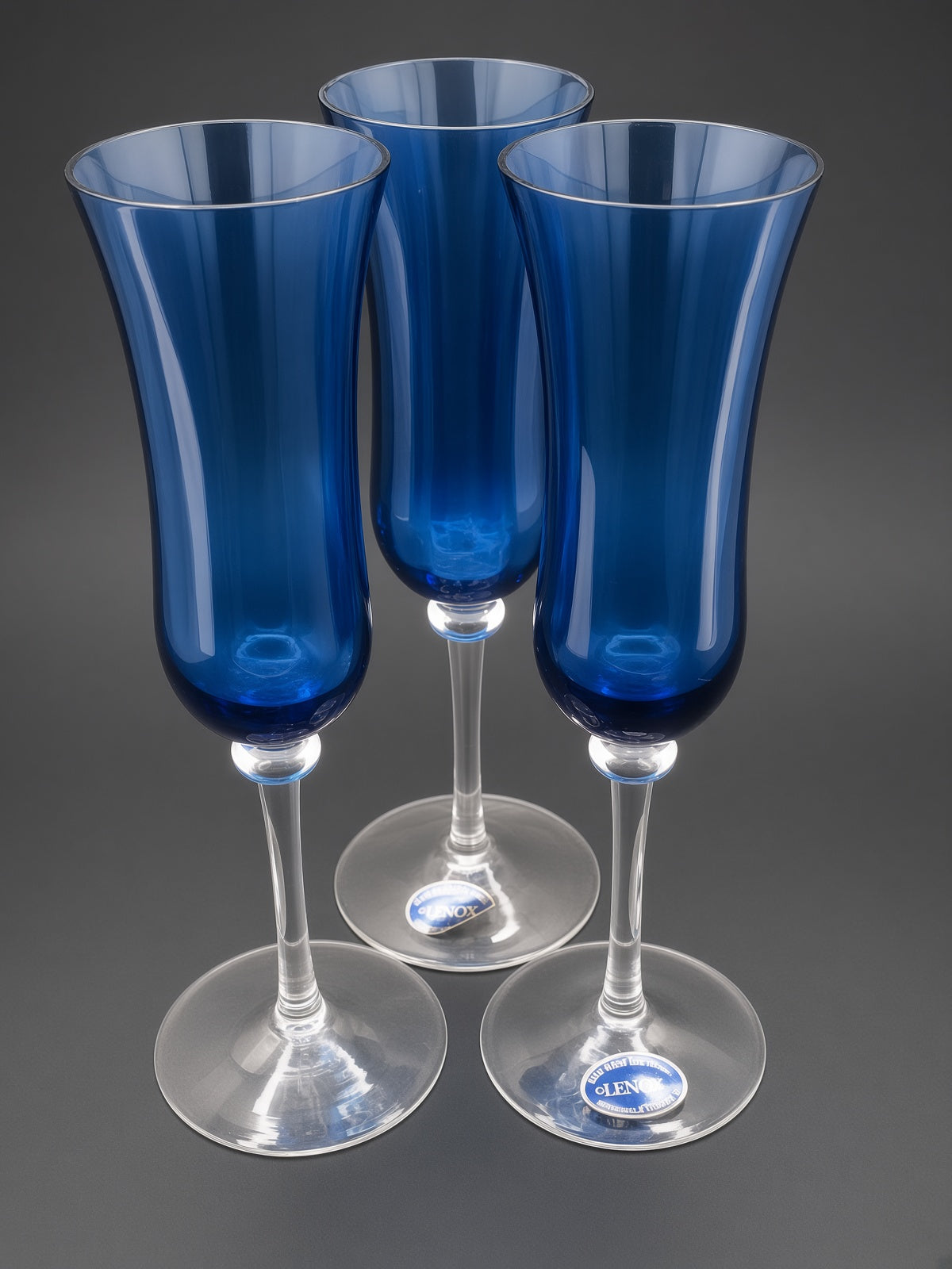 Set of 3 Lenox Ensemble Cobalt Champagne Flutes LK