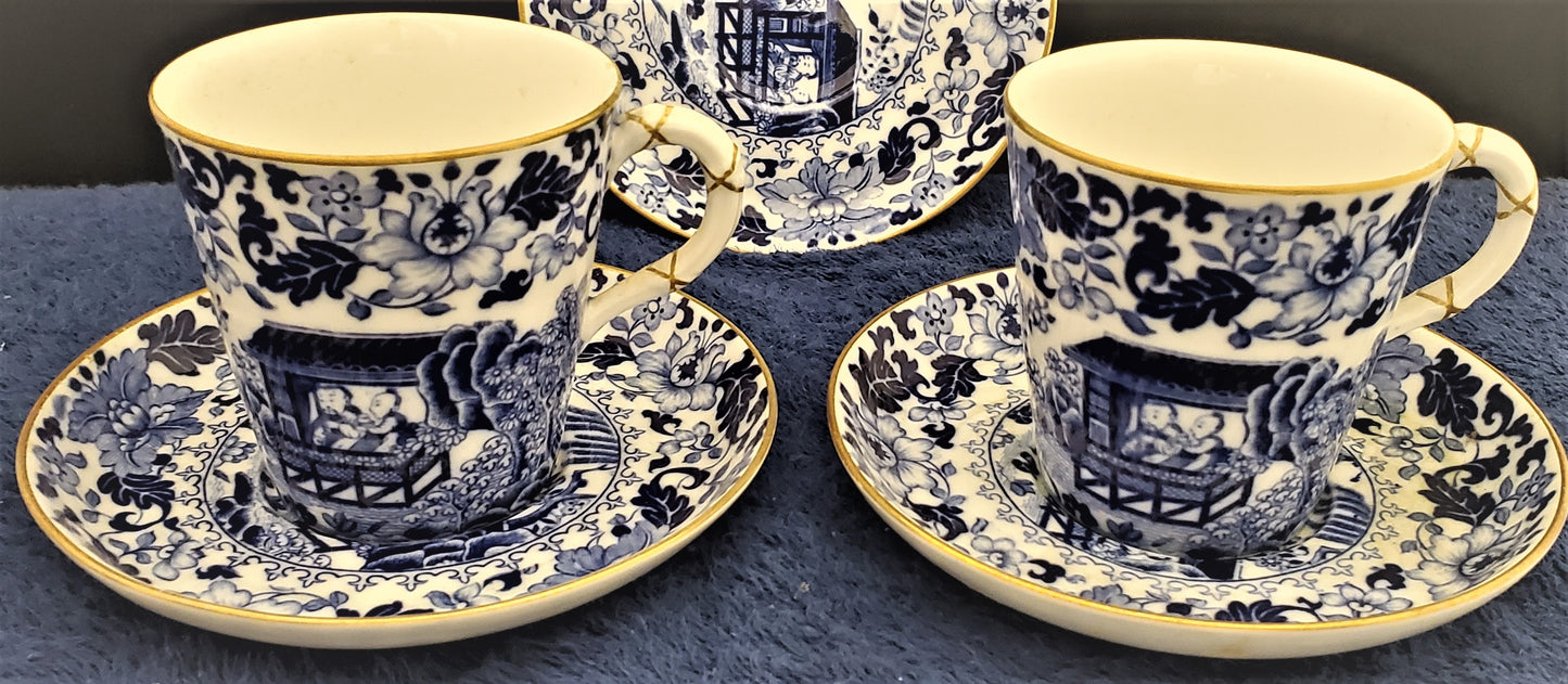 Set of 2 Royal Worcester Blue Broseley Demitasse Cup & Saucer Sets