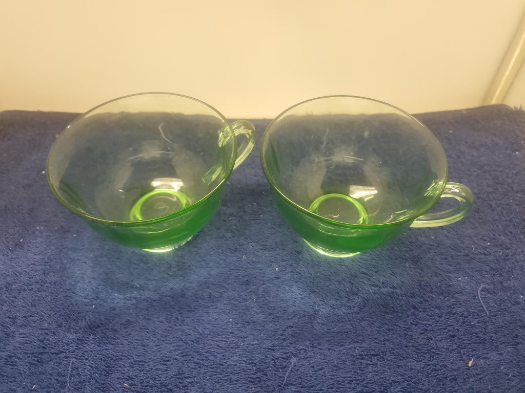 Set of 2 Depression Glass Fairfax Green Cups SASE102225