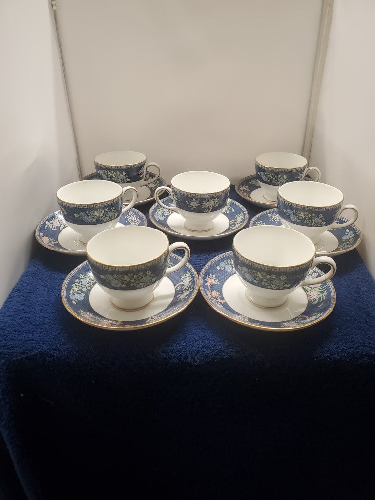 Set of 7 Wedgwood Blue Siam Cup & Saucer Sets LK