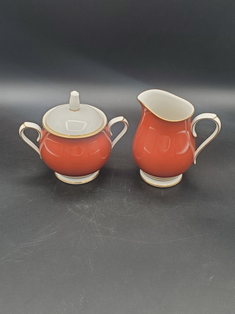 Noritake Ivory & Sienna Creamer & Sugar Bowl with Lid LK