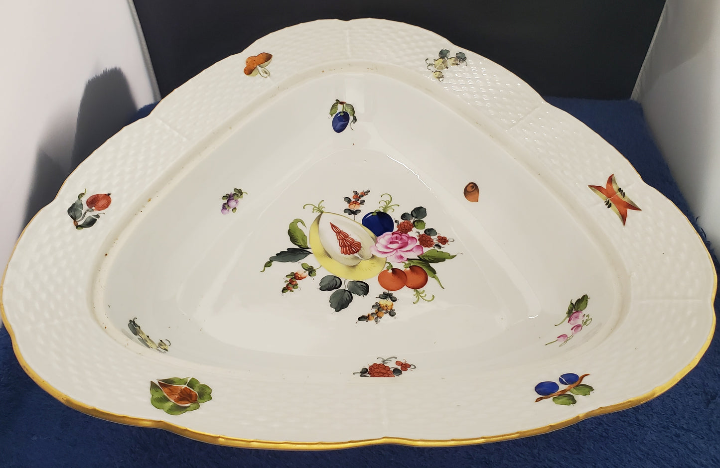 Rare Vintage Herend Fruits & Flowers (BFR) Large Triangular Covered Dish (190)