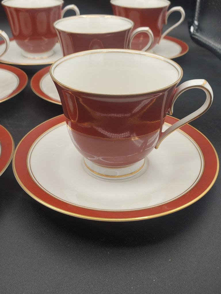Set of 7 Noritake Ivory & Sienna Cup & Saucer Sets LK