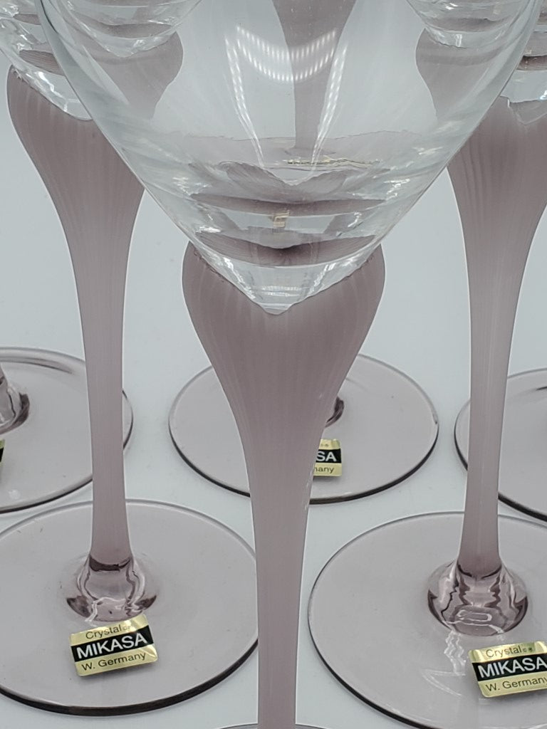 Set of 6 Mikasa Sea Mist Amethyst Frosted Stem Water Goblets LK