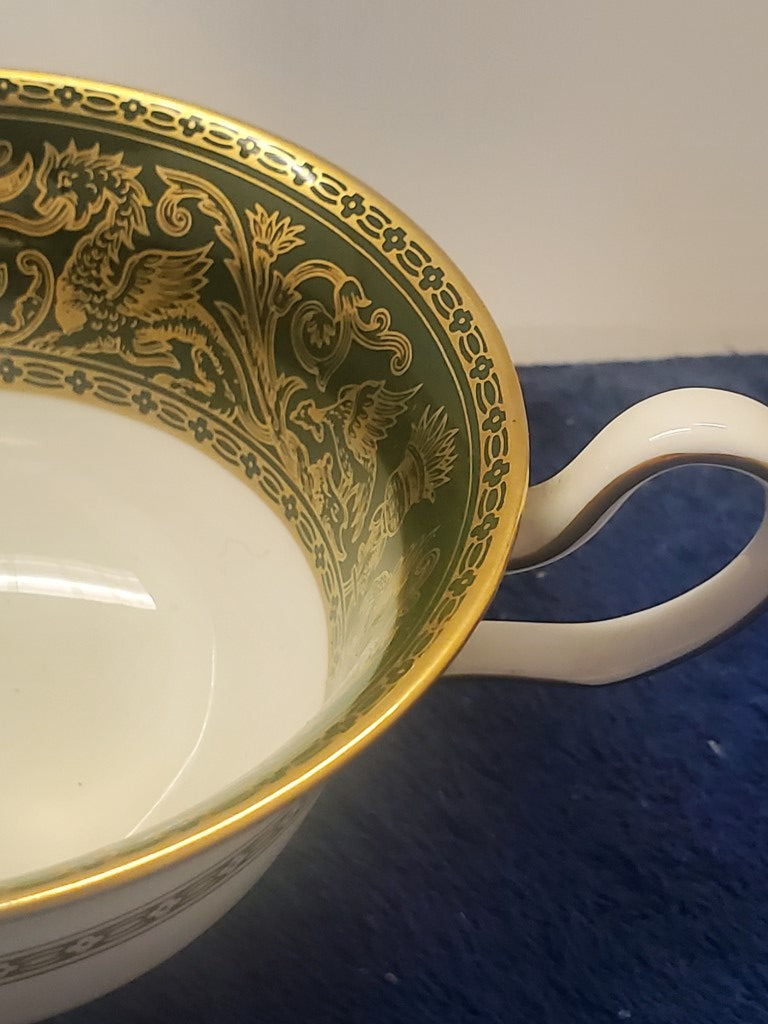 Set of 5 Wedgwood Florentine Dark Green (W4170) Cup & Saucers (Peony) LK