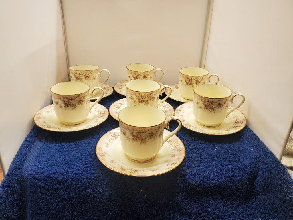 Set of 7 Noritake Parkhill Cup & Saucer Sets LK