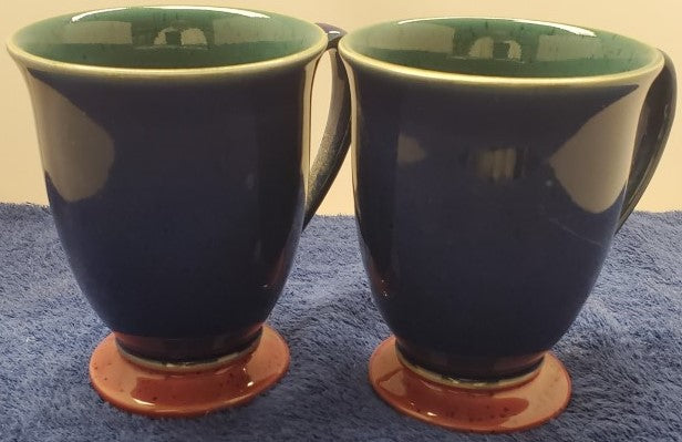Set of 2 Denby Harlequin Mugs (Green/Blue/Red)