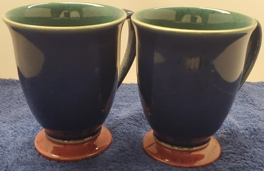 Set of 2 Denby Harlequin Mugs (Green/Blue/Red)