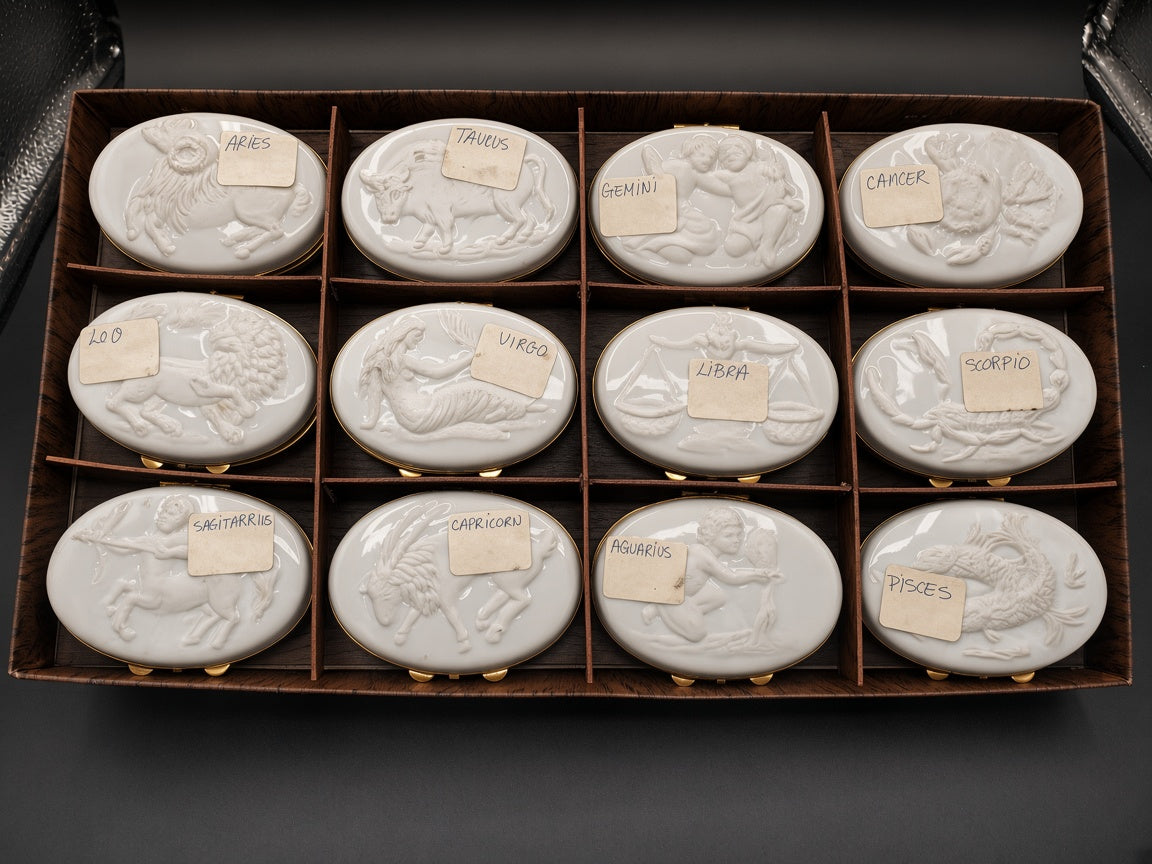 Chamart Limoges Full Set of 12 Zodiac Signs Jewelry Boxes