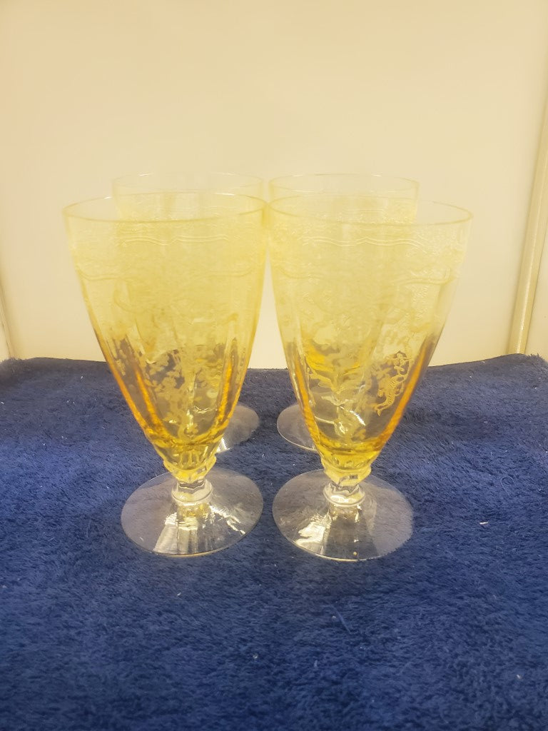 Set of 4 Fostoria June Topaz Iced Teas SASE102225
