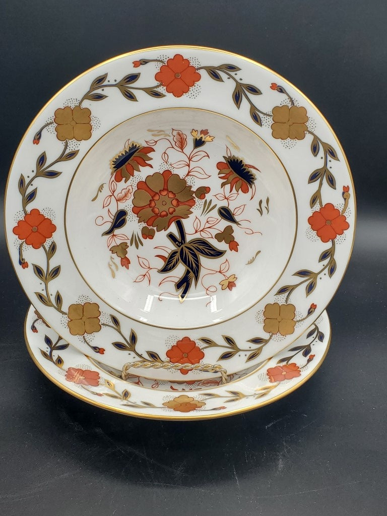 Set of 2 Royal Crown Derby Asian Rose (Duesbury Shape) Rim Soup Bowl (imperfect)s LK