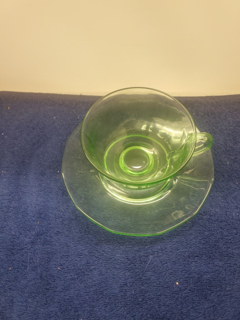 Depression Glass Fairfax Green Cup & Saucer Set SASE102225