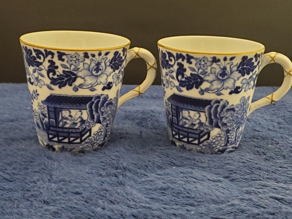 Set of 2 Royal Worcester Blue Broseley Demitasse Cup & Saucer Sets