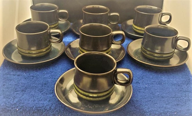 Set of 7 Denby Blue Kismet Cup & Saucer Sets LK