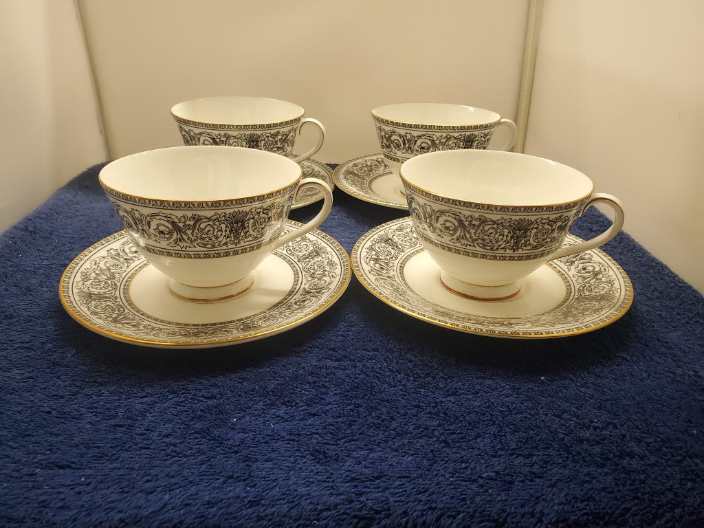 Set of 4 Royal Doulton Baronet Cup & Saucer Sets LK