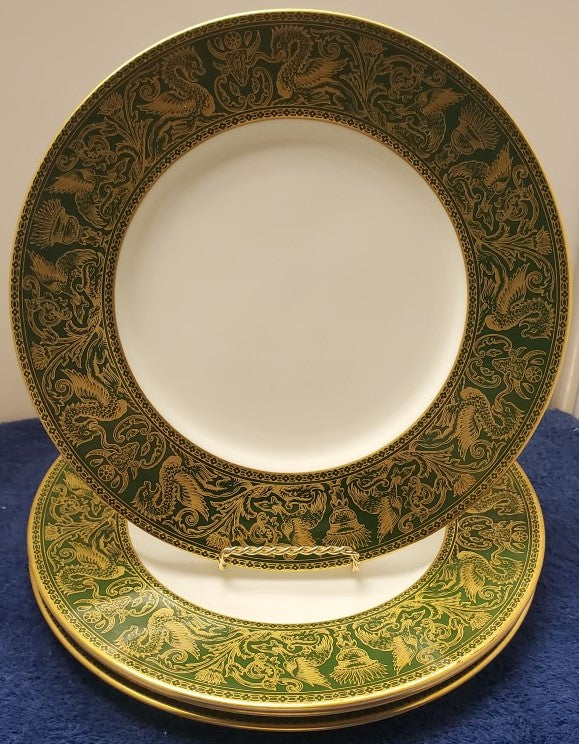 Set of 3 Wedgwood Florentine Dark Green Rim (W4170) Salad Plates LK