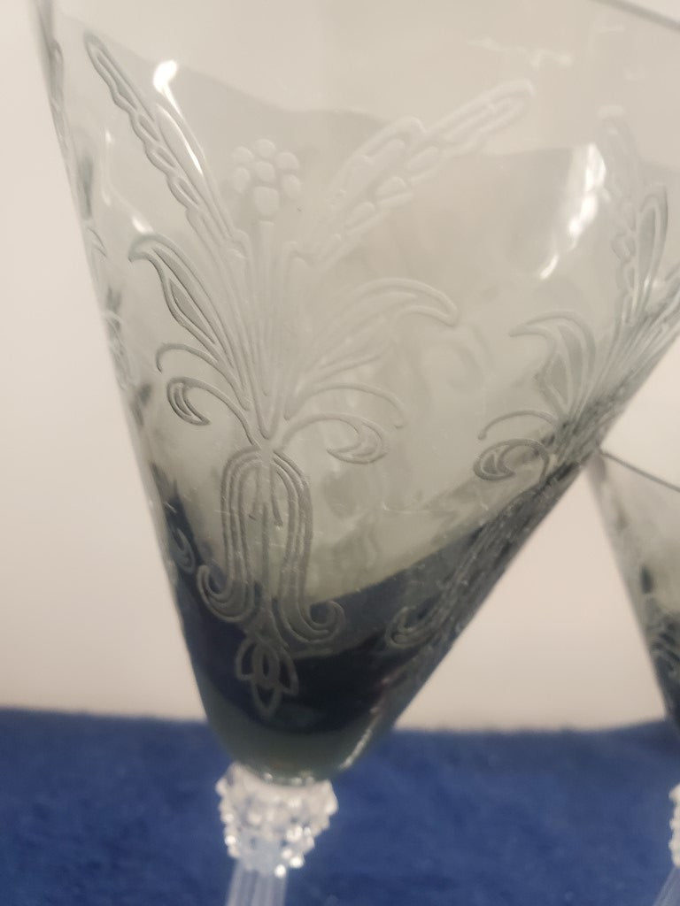 Fostoria Nouveau Gray Water Goblet & Champagne/Tall Sherbet LK