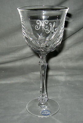 Set of 2 Varga Art Crystal Monogram Clear Water Goblets