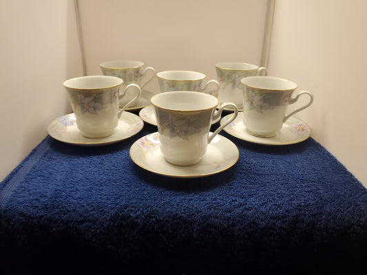 Set of 6 Mikasa Charisma Gray Cup & Saucer Sets