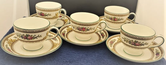 Set of 5 Wedgwood Columbia White (W595) Cup & Saucer Sets