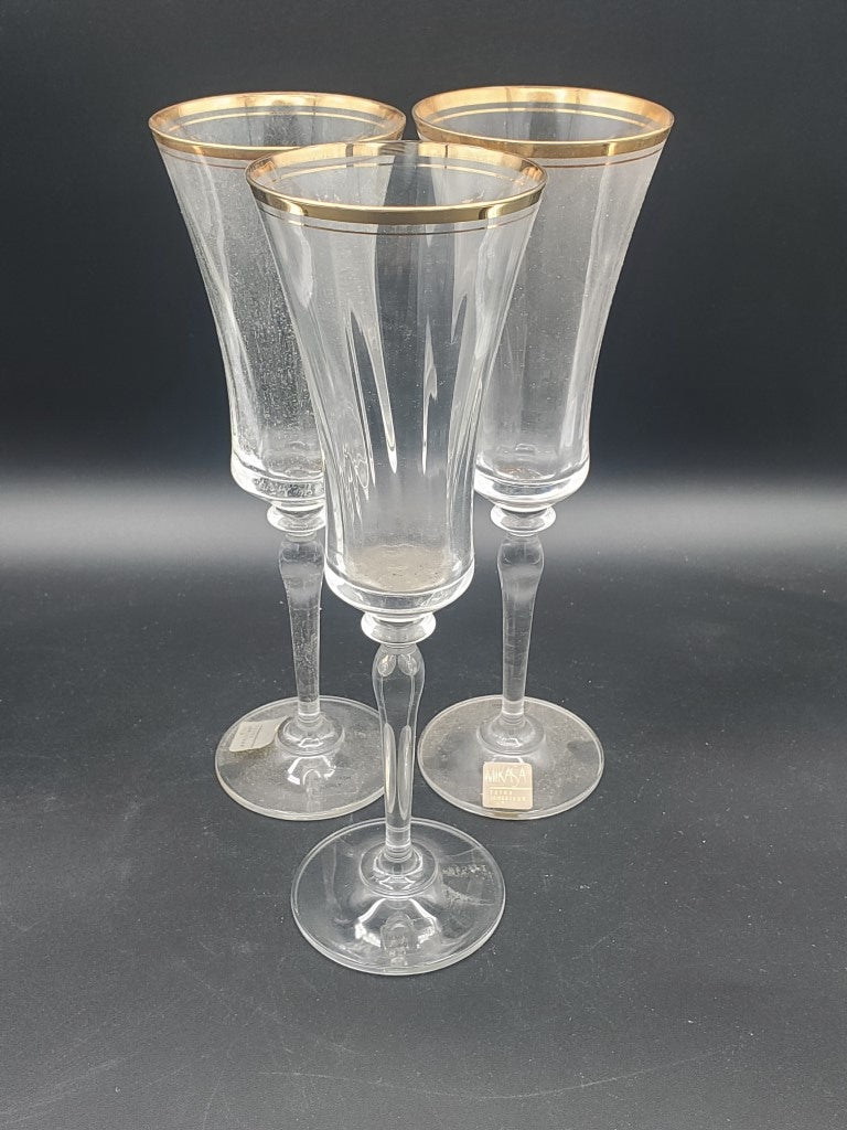 Set of 3 Mikasa Jamestown Gold Champagne Flutes LK