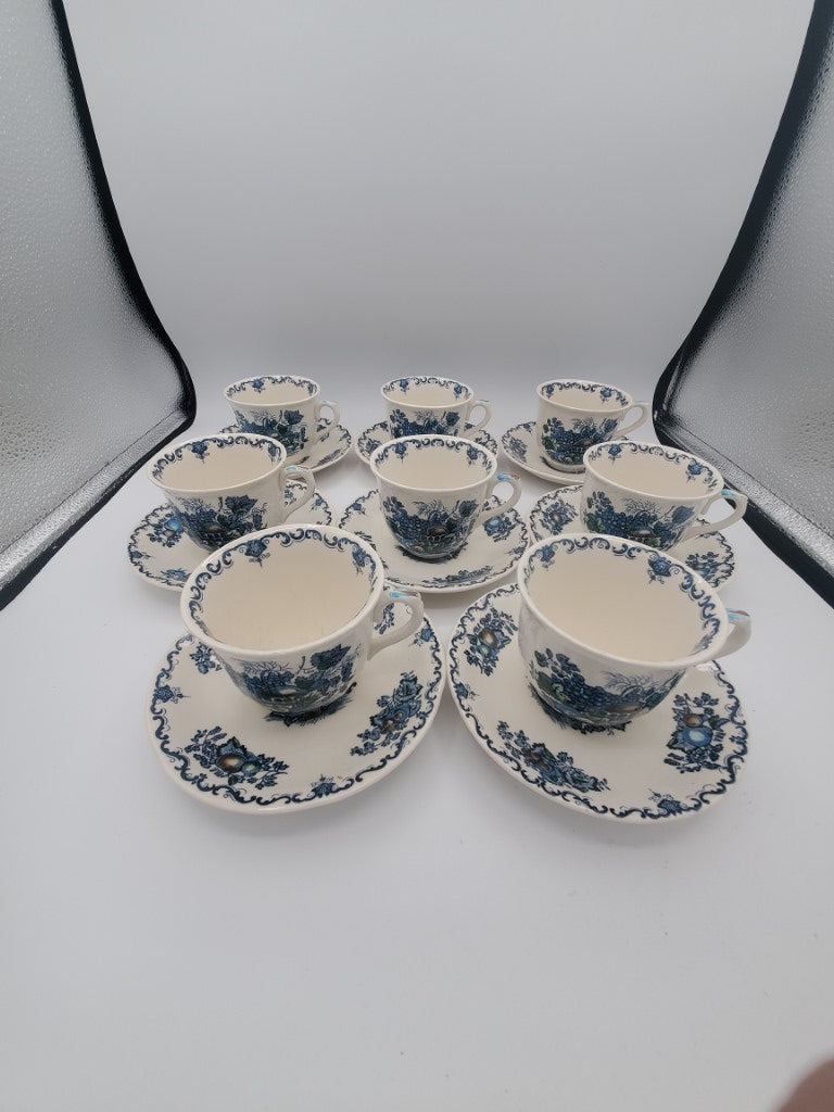 Set of 8 Mason's Fruit Basket Blue Multicolor Cup & Saucer Sets LK