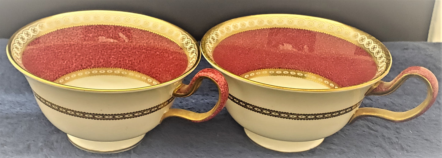 Set of 2 Wedgwood Columbia Powder Ruby (Rim and Center) Peony Cup
