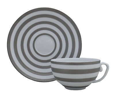 Set of 5 J.L. Coquet Hemisphere Platinum Stripe Flat Cup & Saucer Sets