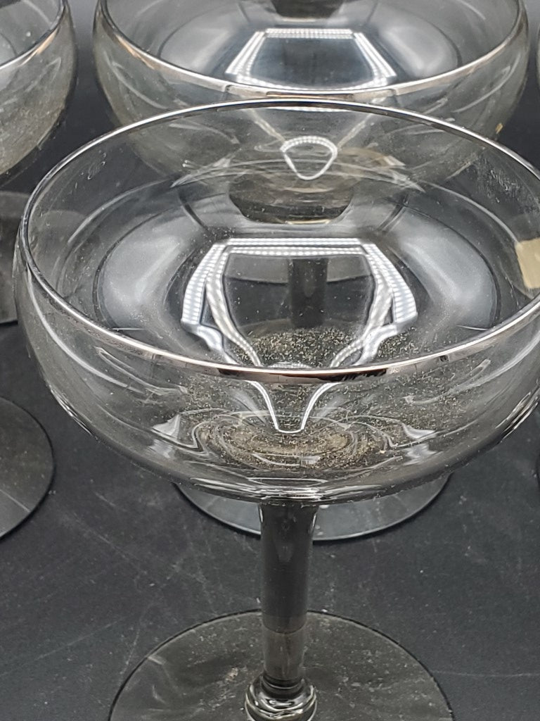 Set of 7 Tiffin/Franciscan Midnight Mist Champagne/Tall Sherbets LK