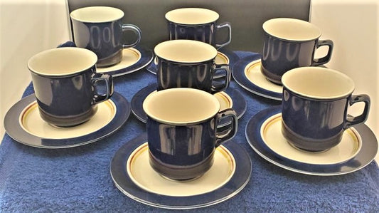 Set of 7 Mikasa Spectrum Cobalt (PJ 501) Cup & Saucer Sets LK